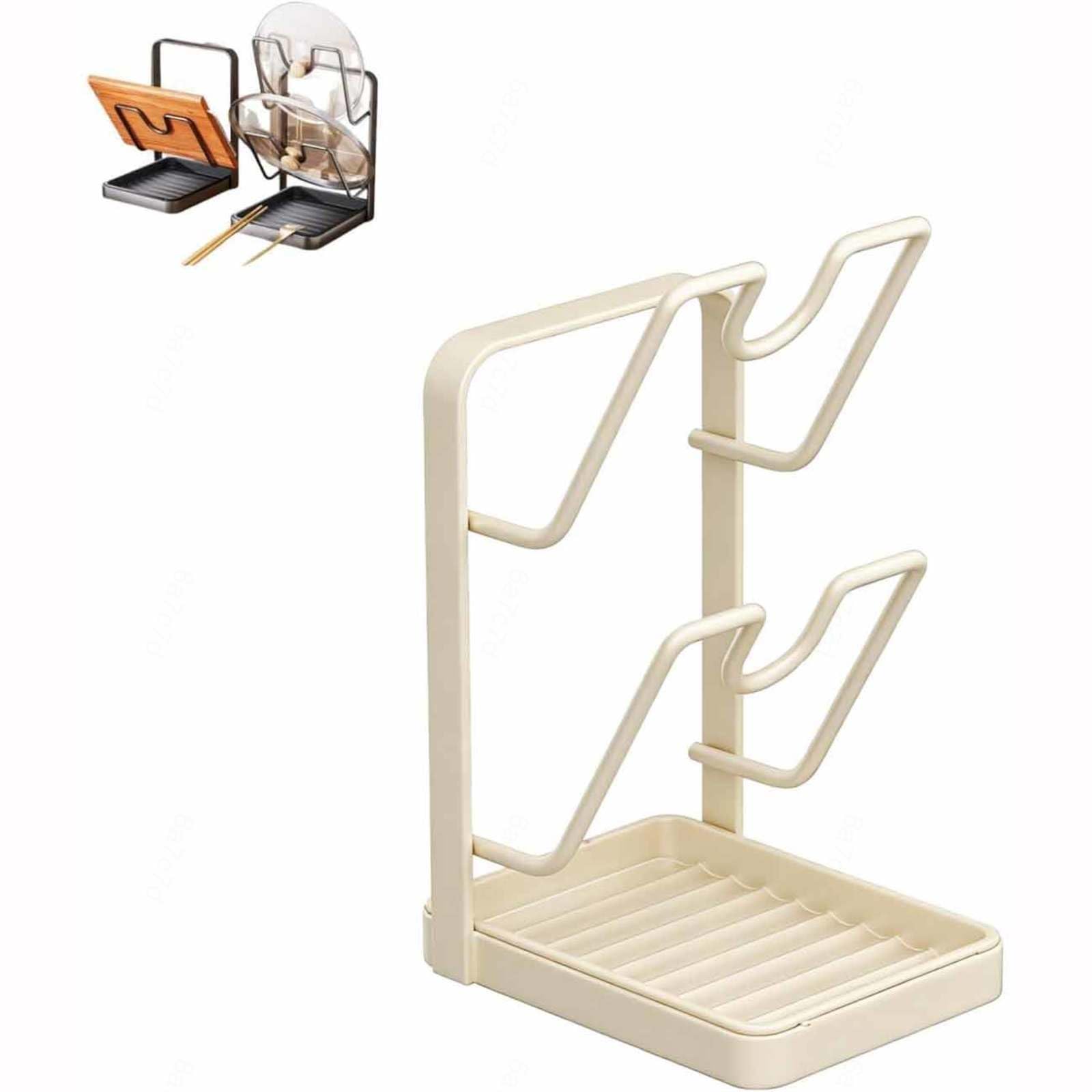 WXJHNYBS Pot Lid Organizer Rack, 2 Layer/3 Layer Saucepan Lid Storage with Removable Drip Tray Kitchen Cupboard Organiser for Kitchen Counter,B-Doublelayer