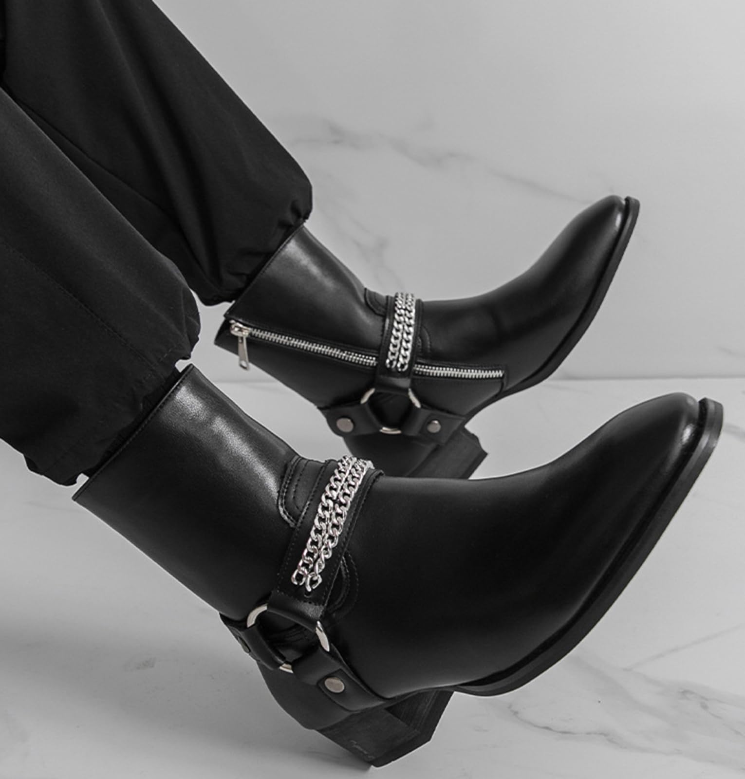 Stivaletti da Uomo Stile Western Boots in Pelle Sintetica