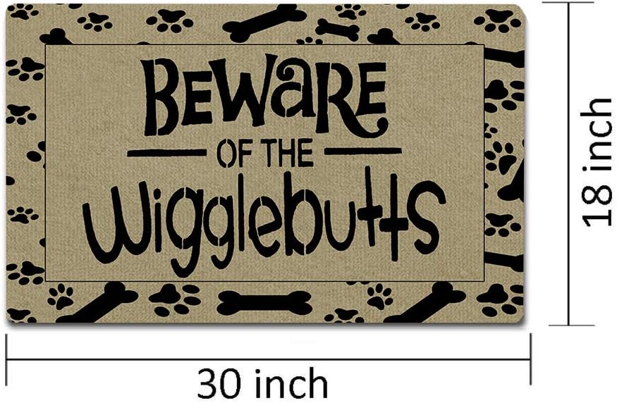Funny Door Mat Non-Slip Back Rubber Entry Way Doormat Outside | Beware of Wigglebutts | Standard Outdoor Welcome Mat | Patio Office Home Indoor | Non-Woven Fabric 18 Inch x 30 Inch