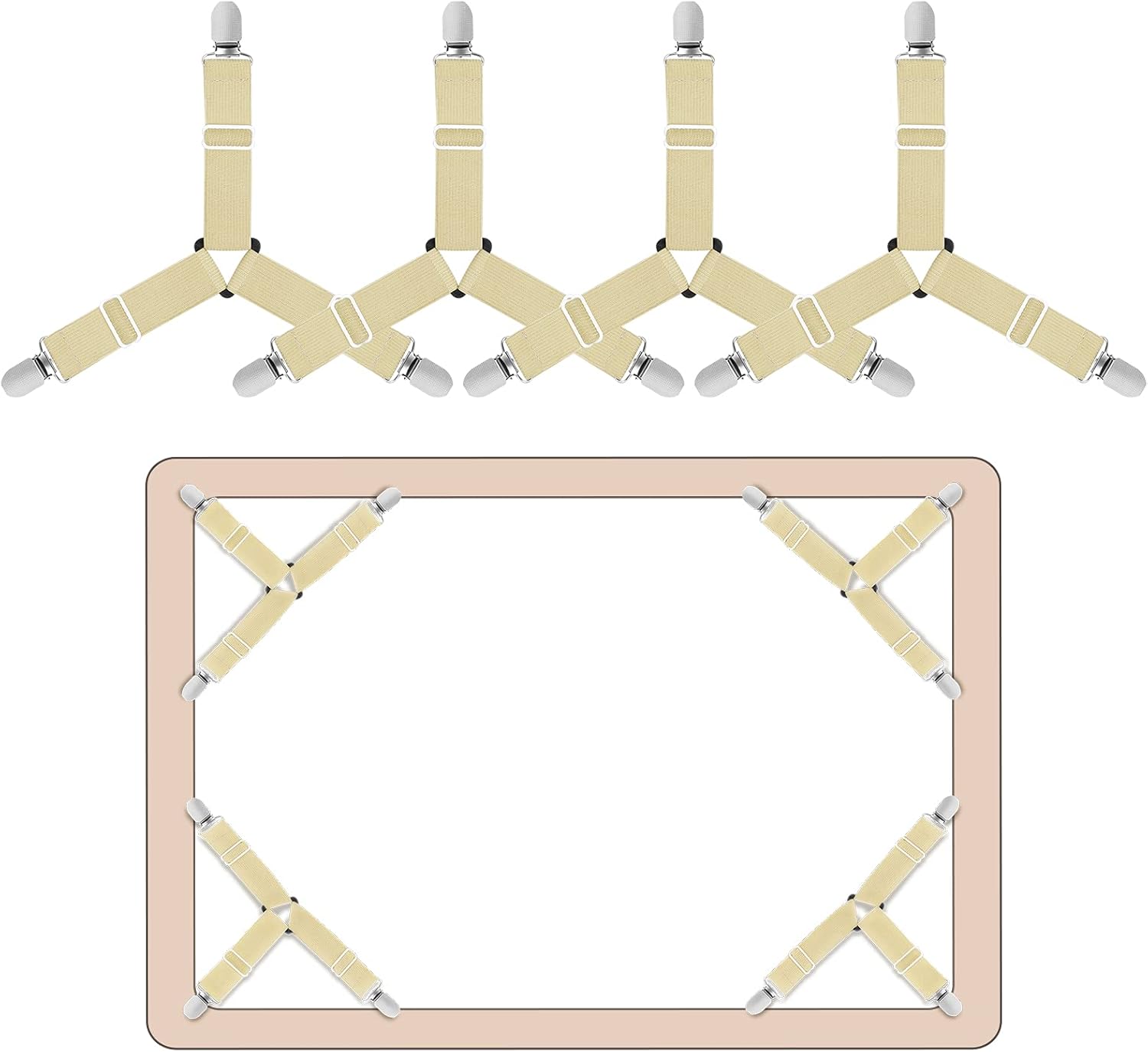 Sopito Bed Sheet Holder Straps, 4 PCS Bed Sheet Fasteners Adjustable Triangle Elastic Suspender Mattress Corner Clips with Heavy Duty Grippers Khaki : Home & Kitchen