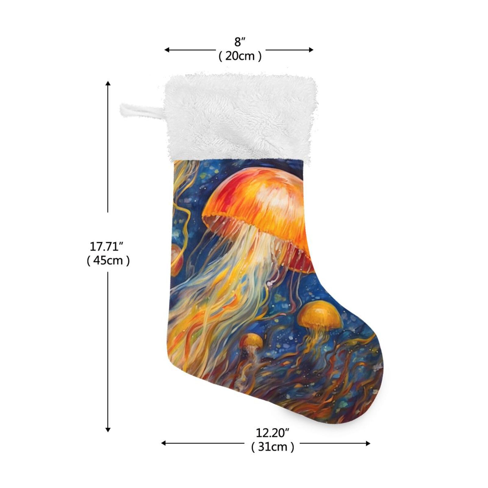 YMGQYJ Art Painting Jellyfish Christmas Stocking, Hanging Xmas Stocking, Christmas Socks Decoration for Family Holiday Party, 17.7x12.2 in