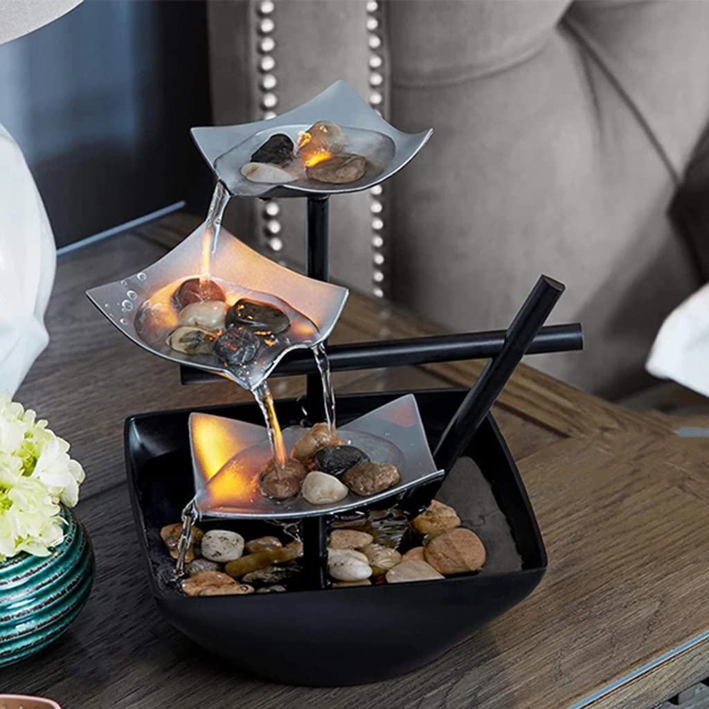 zalati Fontaine de table avec lumière LED - Interrupteur d'alimentation automatique - Pierres de rivière naturelles - Décoration d'intérieur ou de bureau