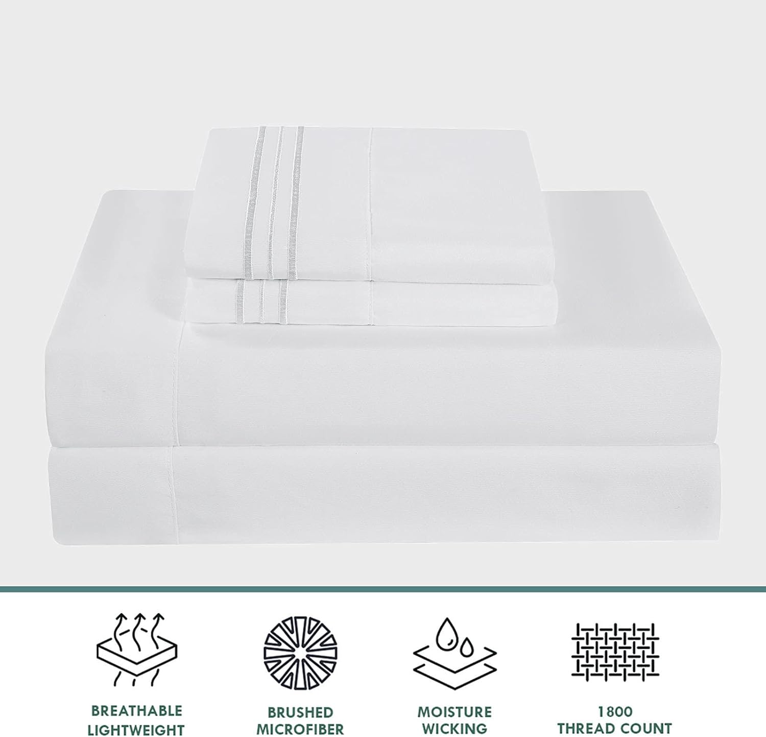 COHOME Queen Sheet Set Luxury Brushed Microfiber 1800 Series Sheet Set - Super Soft 16 '' Deep Pocket Cooling Bed Sheets 4 Piece - Breathable,Comfortable,Wrinkle Free,Fade Resistant (White)