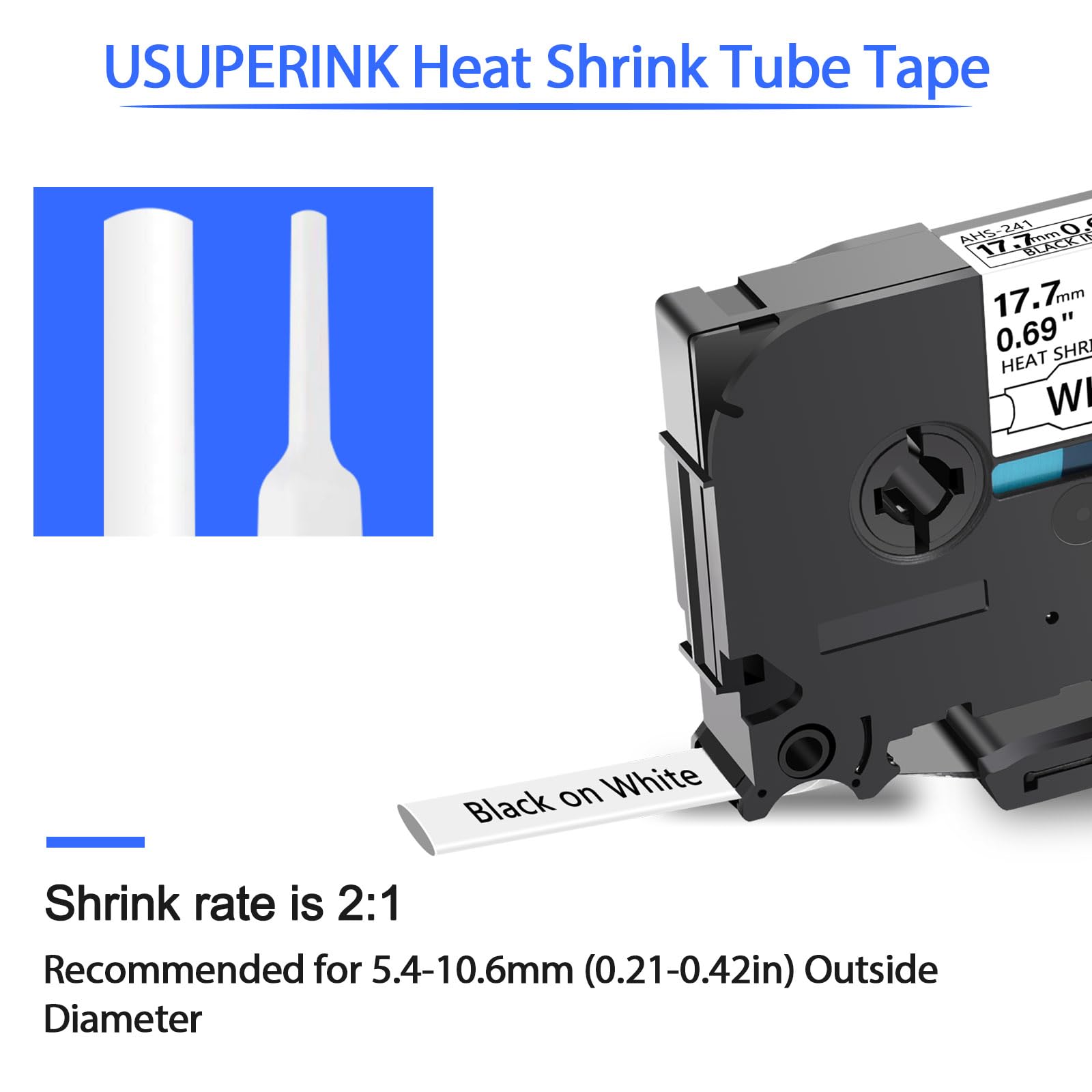 Lot 3 Rubans Thermo-Rétractables Brother HSE-241 17.7mm Noir Sur Blanc - Compatible PT-E300 E500 E550W