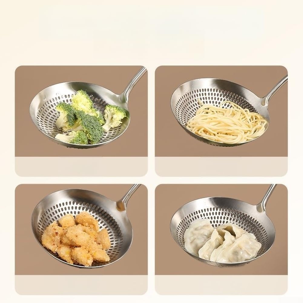 Großer Sieblöffel aus 304 Edelstahl, Küchensieb für Nudeln Gemüse Frittieren, hitzebeständiger für griff, feine Maschen, langlebiges Kochwerkzeug(18CM)