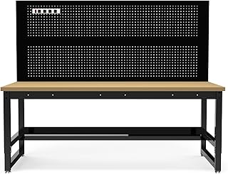 Luxor Heavy-Duty Wooden Worktable/Workstation for Workshop, Garage, Office, Industrial Workbench,Black