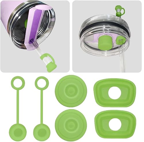 Tapa de silicona para popotes, compatible con Stanley Cup 1.02.0 de 40 oz30 onzas, accesorios de vaso a prueba de polvo (H1.0 y 2.0 verde, 6