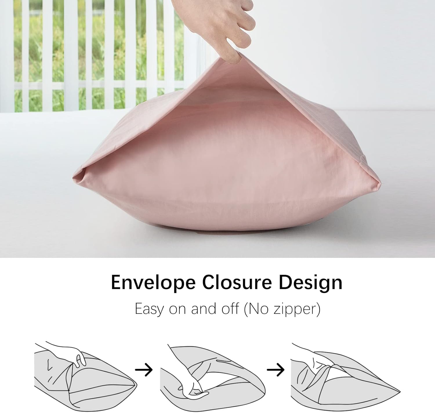 MILDLY Queen Pillowcases - 2 Pack Ultra Soft Washed Microfiber Shrinkage and Fade Resistant Pillow Covers with Envelope Closure 20 x 30 Inches, Pink - Image 5