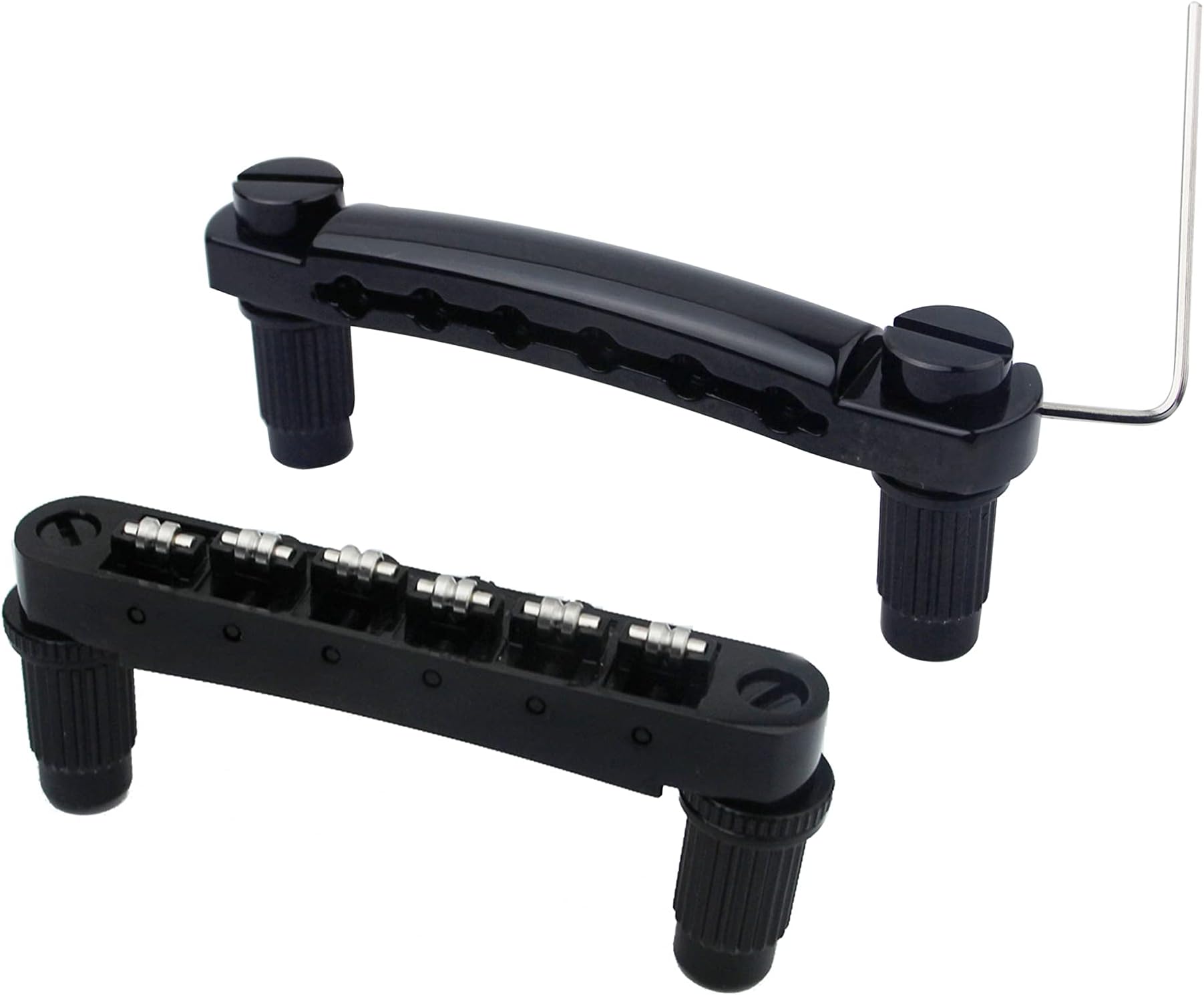 Guyker Guitar Tune-O-Matic Bridge and Stop Bar Tailpiece Combo Replacement Compatible with LP SG EPI 6 String Electric Guitar(GS001 + GM005, black)