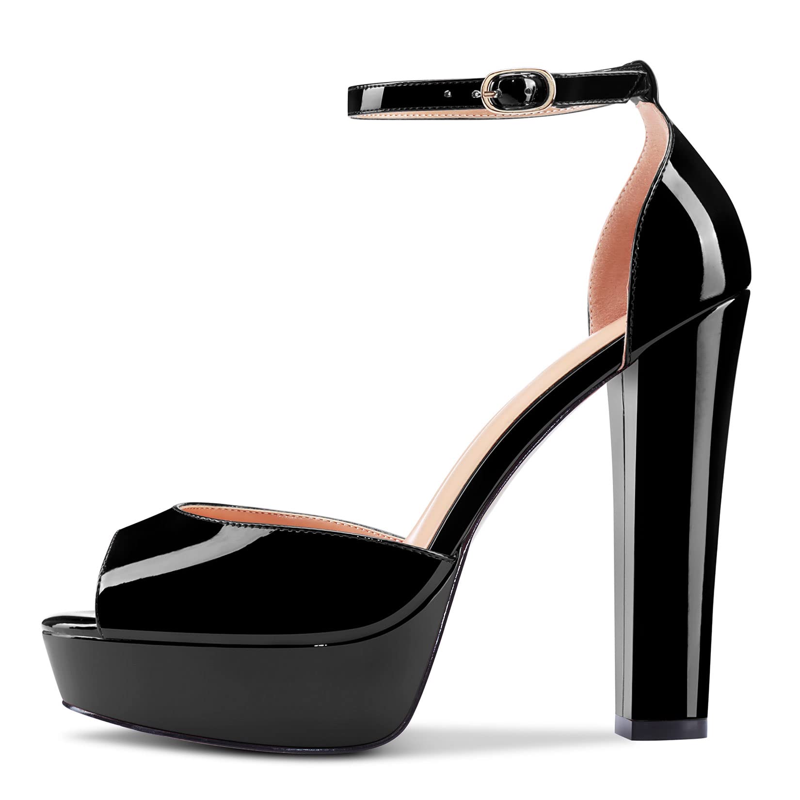 Castamere Mujer Chunky Ancho Alto High Heel Plataforma Abierta Punta Sandalias Correa Tobillo Two-Piece de Boda 13 CM Heels Pumps