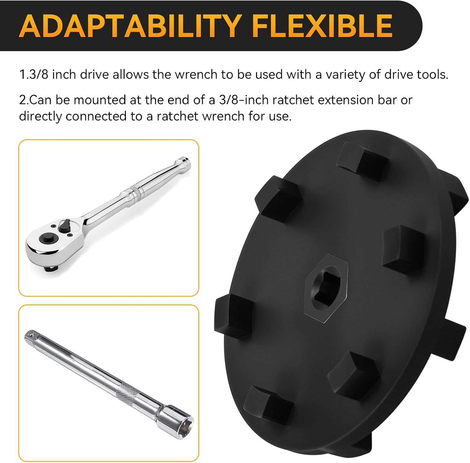 6760 Fuel Filter Wrench Fit For Ford 6.0 Liter & 7.3 Liter Powerstroke Diesel Engines, Reversible Six Lug Oil Diesel Fuel Filter Wrench Removal Tool - Fuel cap wrench for Access in Tight Areas