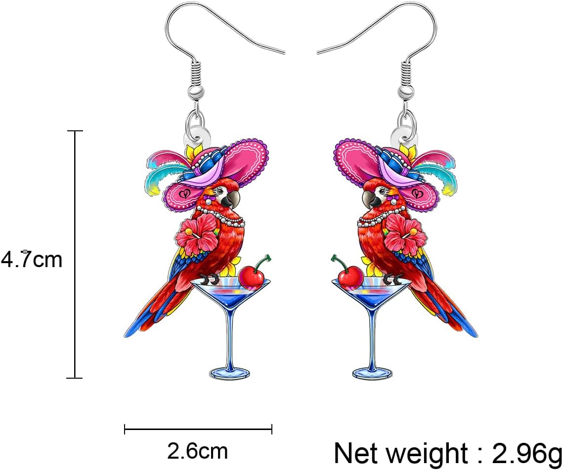 Acrylic Cute Hawaii Tropical Flower with Parrot Dangle Earrings Fun Animals Dangling Spring Summer Jewelry Bird Gifts for Women Bird Lovers Accessories image 5