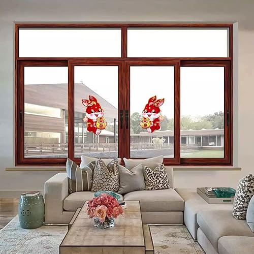 Miniatura 3 de Adhesivo decorativo para puerta de bendición de Año Nuevo chino 2023, adorno de personaje del zodiaco de conejo para pared para hogar, casa,