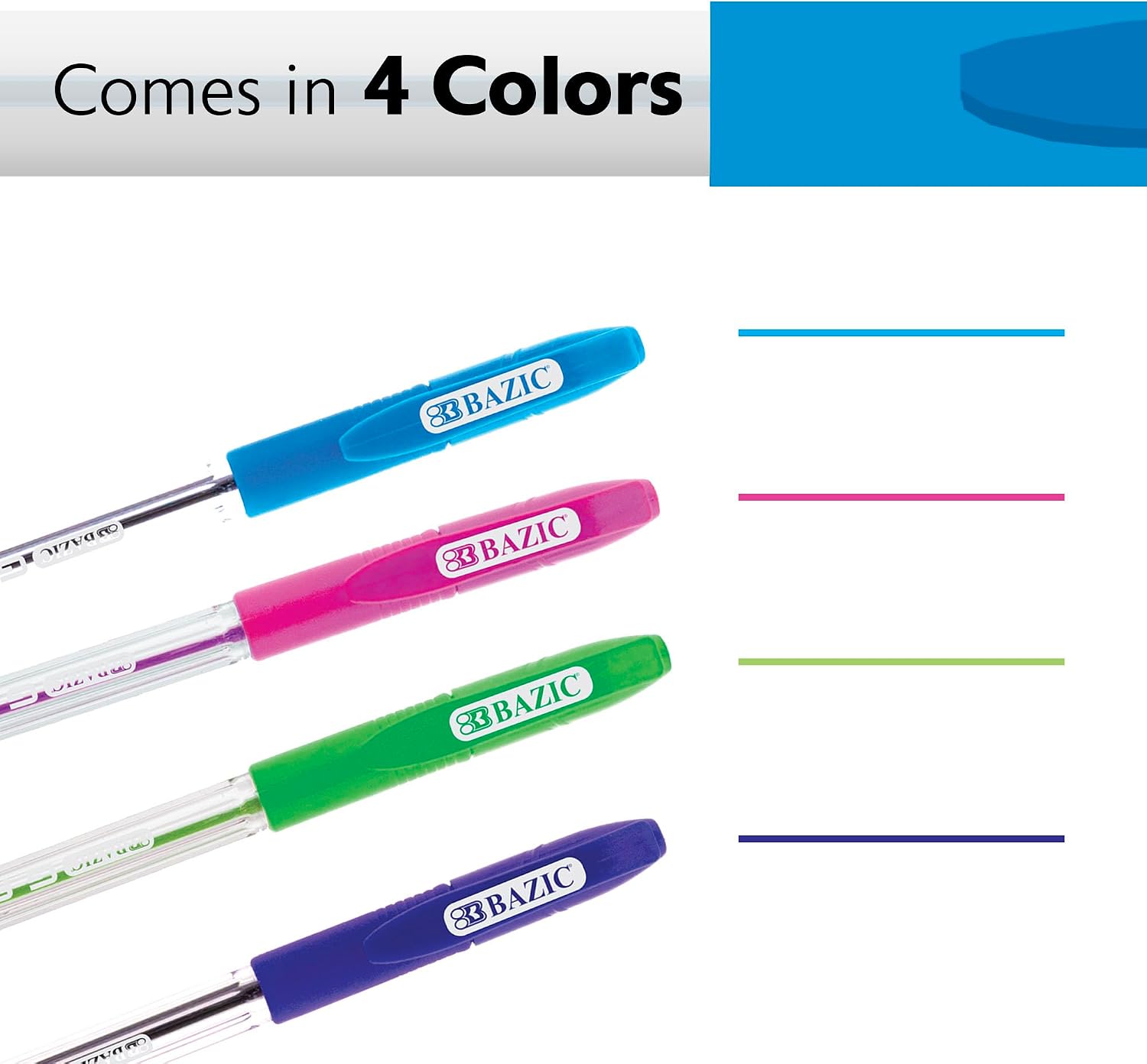 BAZIC PRODUCTS Gel Ink Pens, 4 Count, 1.0 mm Medium Point, 24-Pk