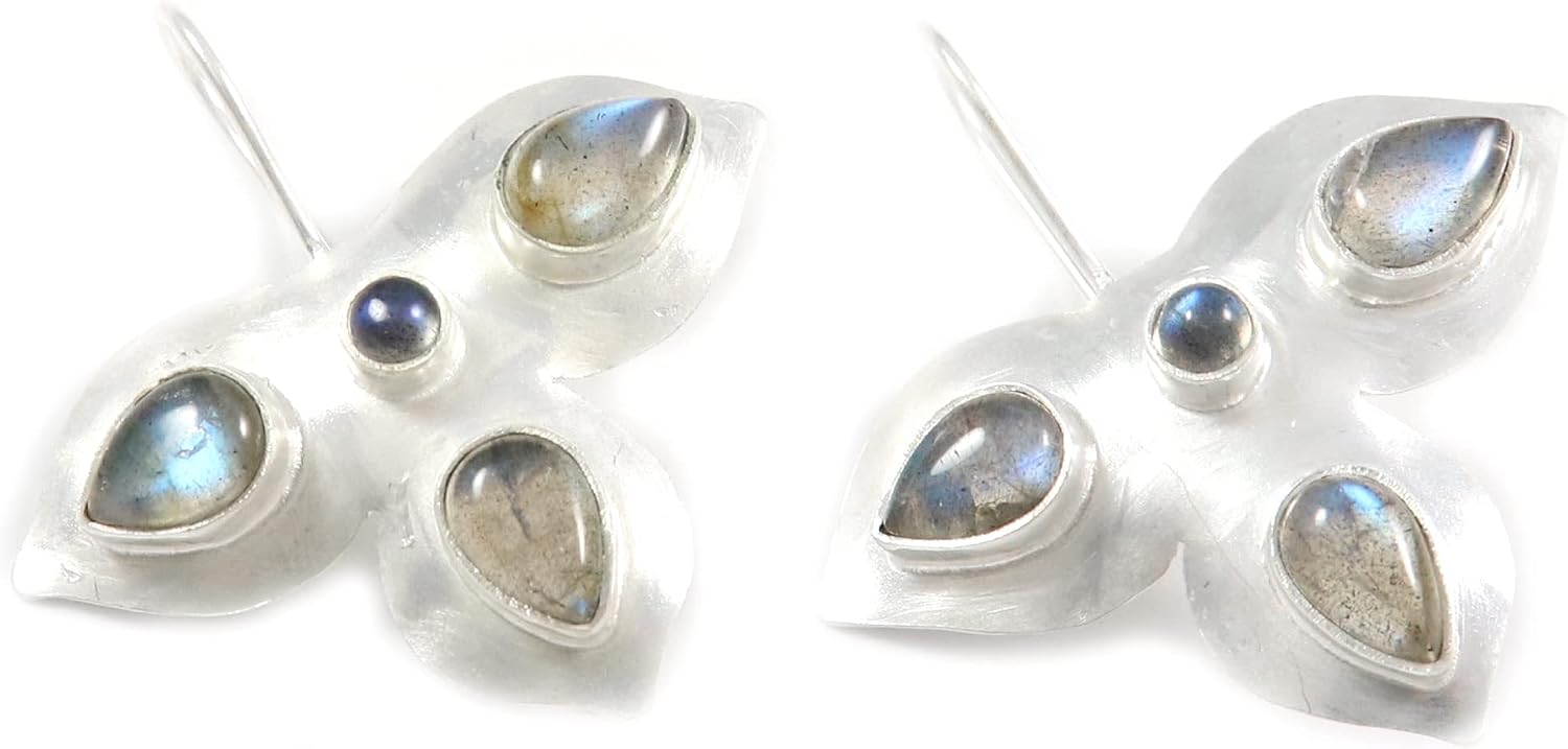 Goyal Exports 925 Sterling Silver Black Onyx Garnet Silky Moonstone LabradoriteGemstone Silver Drop/Dangle Earring Handmade Jewelry SEG117