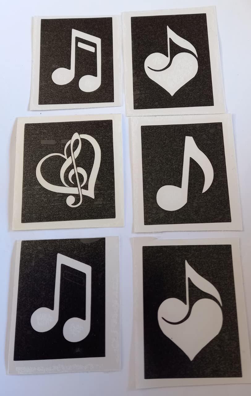 10 x Music Themed Stencils for Etching on Glass (Mixed) Note Guitar Violin Saxophone Piano harp