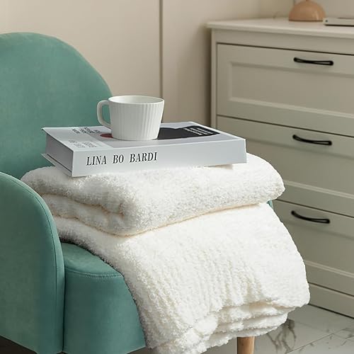 Vista 7 de Manta de punto para sofá, color crema, súper suave, esponjosa, ligera, cálida y acogedora, manta de felpa para sofá, cama, picnic, 60 x 80 pulgadas