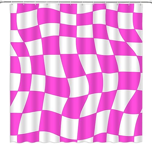 Miniatura 5 de Cortina de ducha a cuadros en blanco y negro, retro, estética, abstracta, de los años 60 y 70, tela hippie para decoración del hogar, juego de Negro