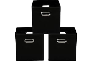 Yunkeeeper 3-Piece Black Cloth Square Storage Bins
