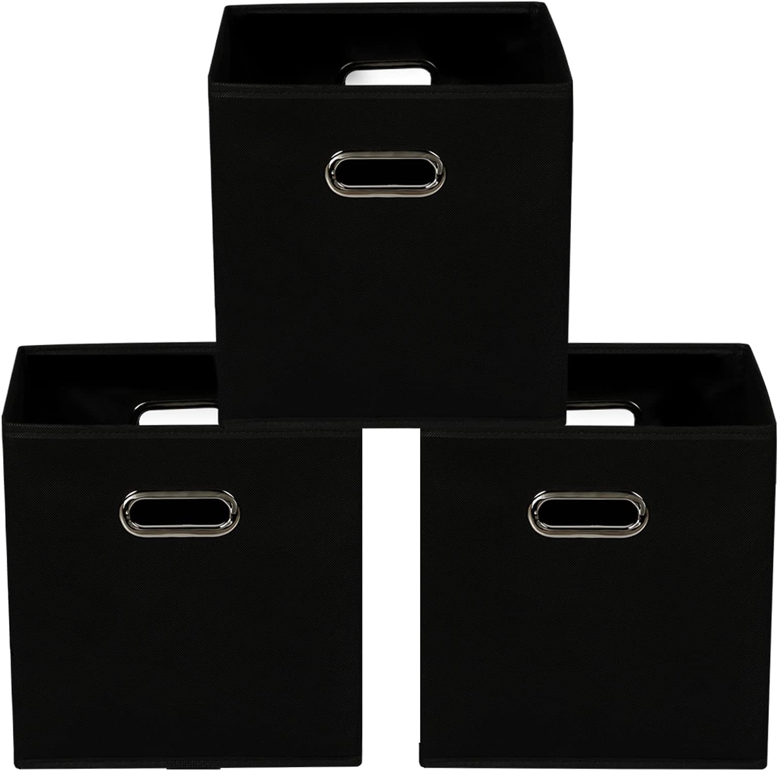 Yunkeeeper storage bins Cubes, Fabric Cube Organizer with Handle, Foldable Cube Bins for Cloth or Accessary Storage, 11x11x11, Set of 3, (Black)