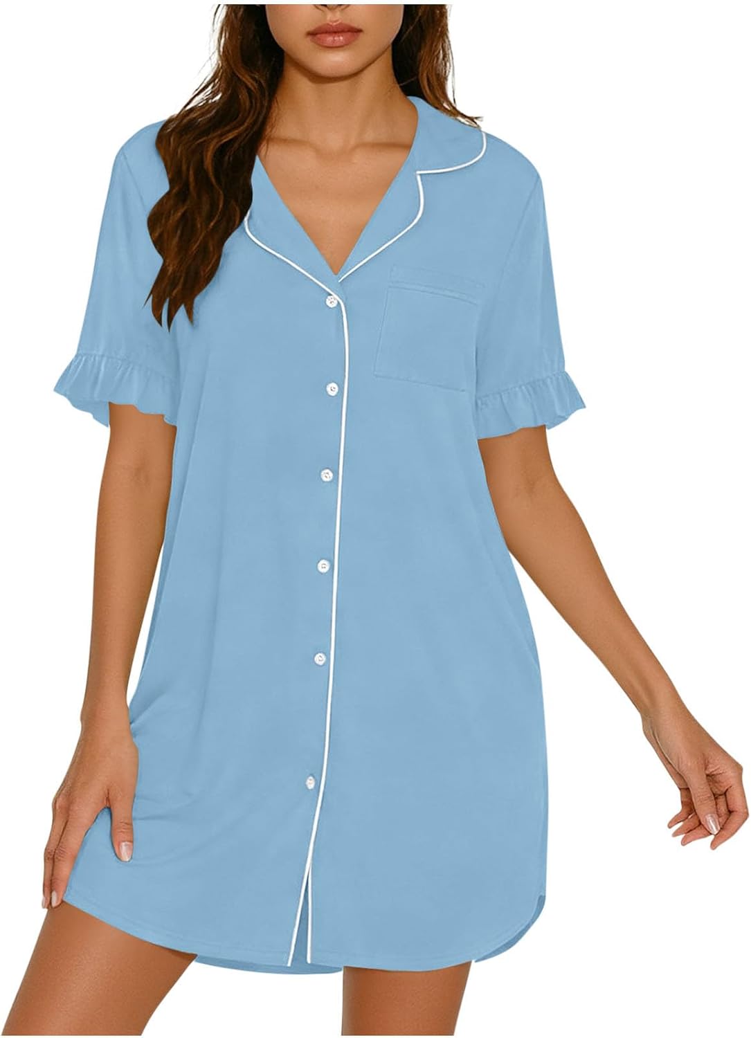Nightgowns for Women Button Down Sleep Shirts Short Sleeve Soft Pajama Dress V Neck Casual Sleepwear 2026 2026