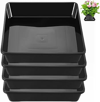 4 Pack 12 Inch Square Plant Saucer, Plant Drip Trays and Flower Pot Saucers, Plant Trays for Indoors No Holes, Plant Drainage Tray Saucers for Potted Plants Black