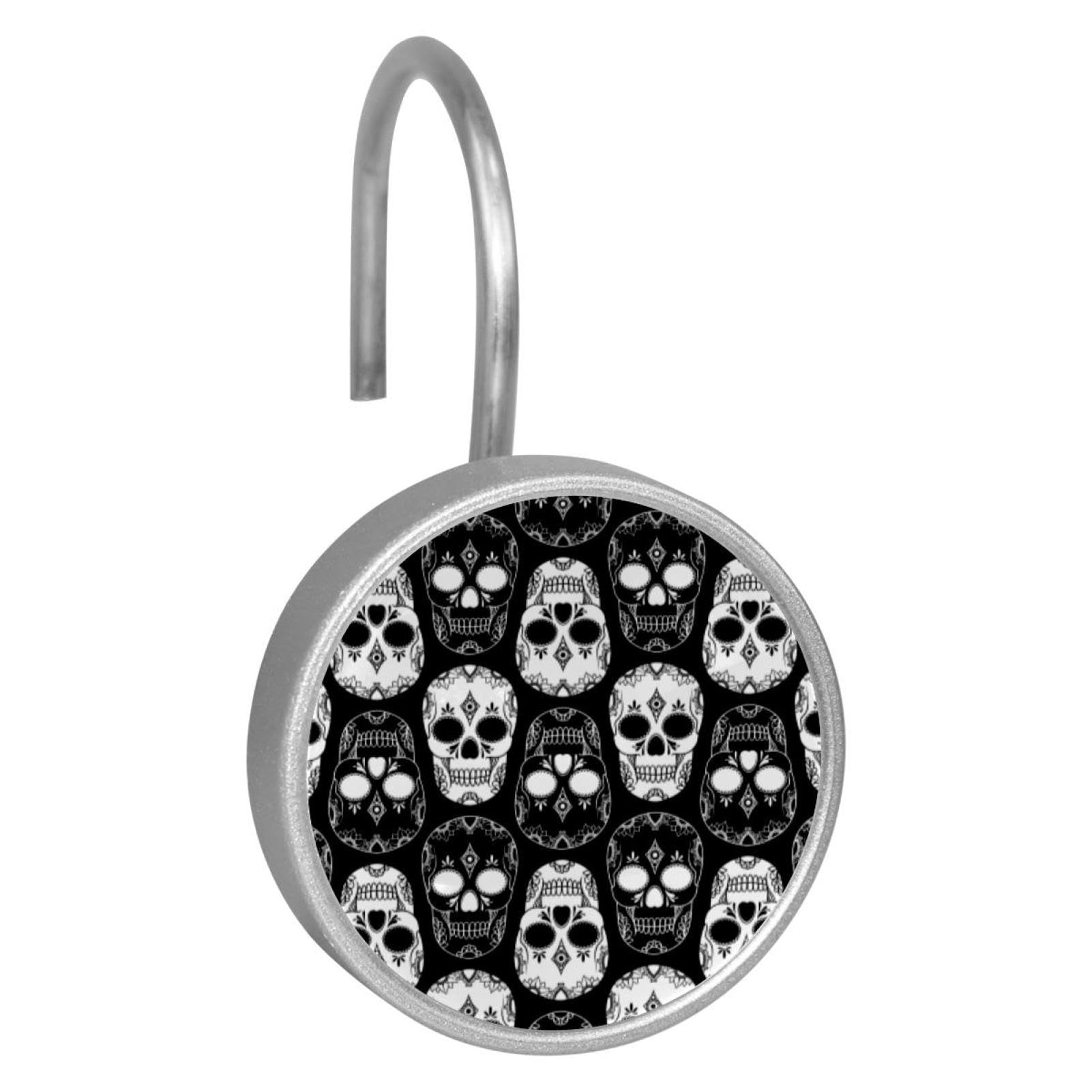 Crochets de rideau de douche en acier inoxydable style crânes floraux design chic