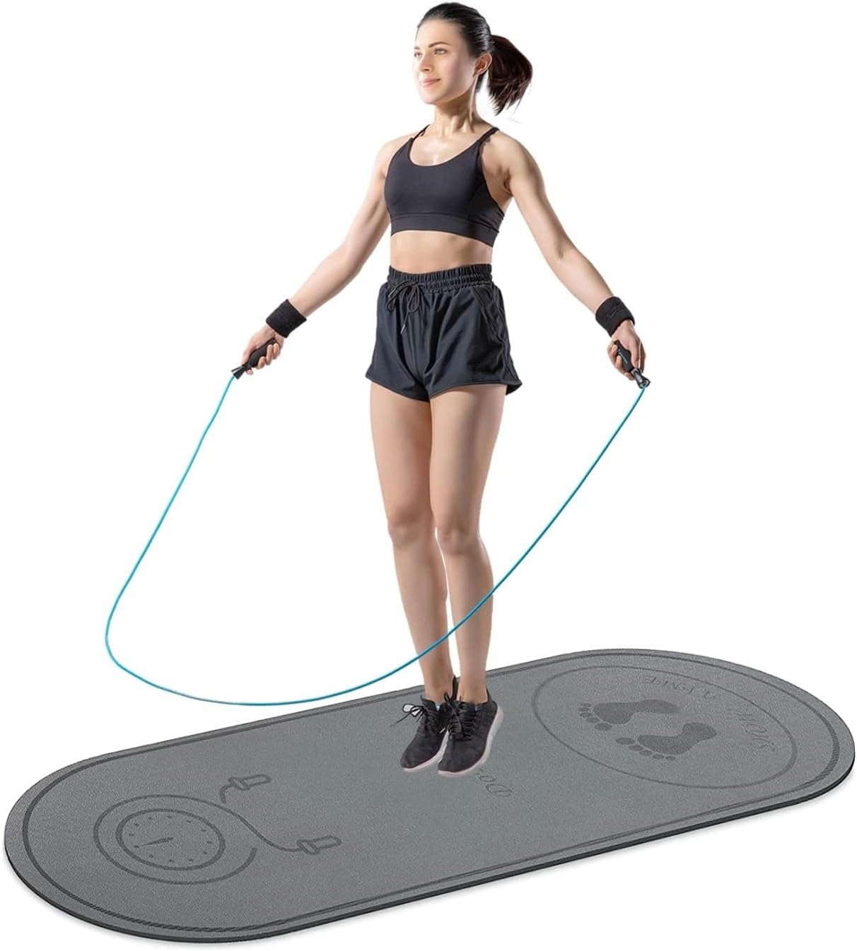 'Jump Rope Mat 71''/63''x24'' Larger Non-Slip Indoor Outdoor Exercise Fitness Mat, Crossrope Jump Rope Pad, High-Density Workout Shock Absorption Jump Mat for Home Gym Flooring Concrete Jumping Rope'