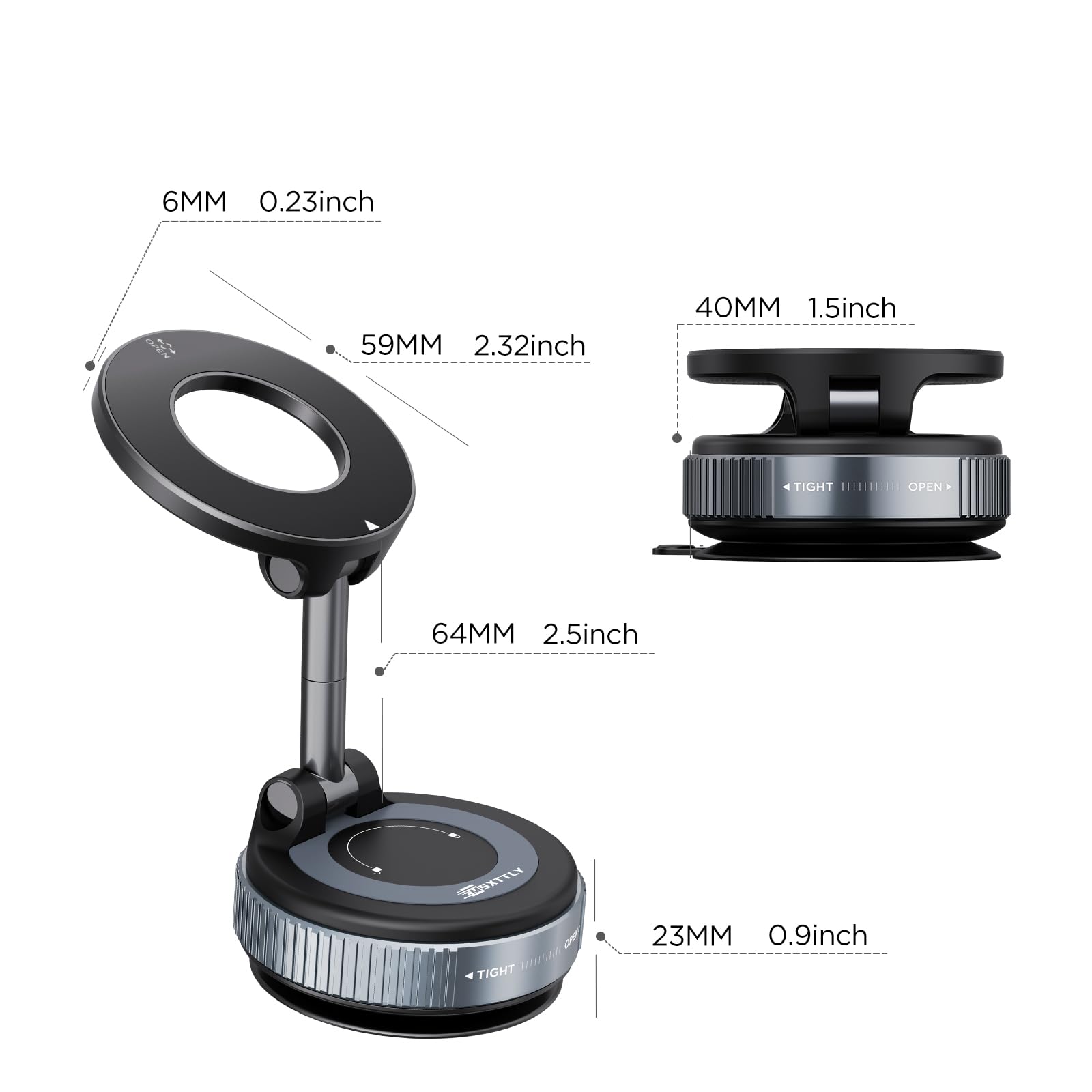 MSXTTLY Support Telephone Voiture pour Magsafe Support Telephone Voiture Magnétique, Rotation 360 Portable Aimanté Voiture pour iPhone 17 Pro Max 16-12 et Android, Vmag-S1 Noir