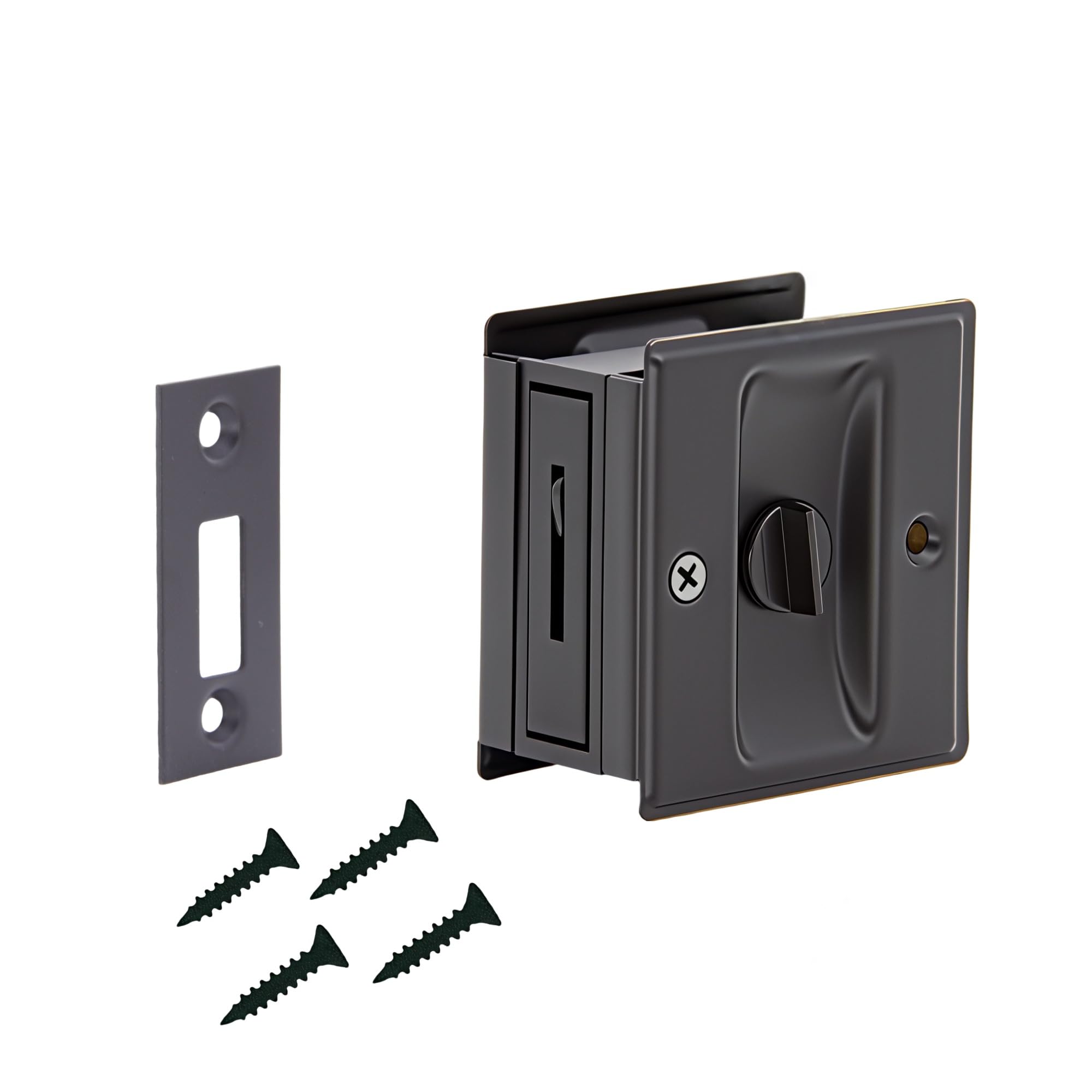 SUNTAI Privacy Sliding Door Lock with Pull, Solid Brass Pocket Door Privacy Lock, Matte Black, 1 Pack