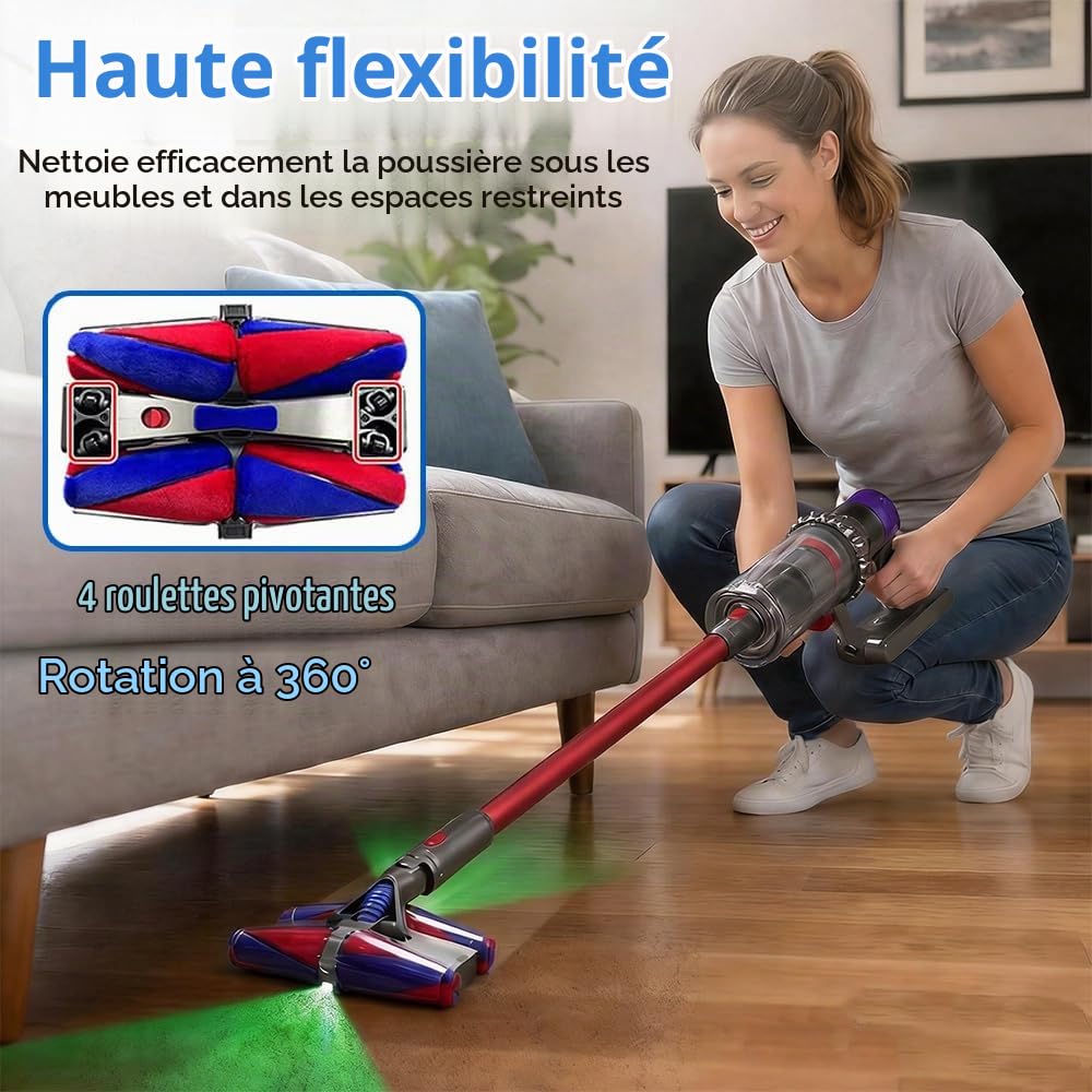 Brosse à FluffyCones pour Dyson V10 V15 V11 avec 2 LED Vertes