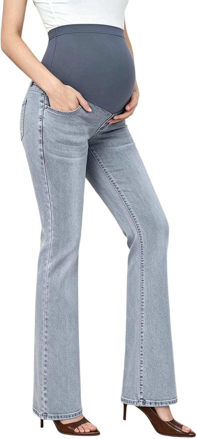 Maternity Bootcut Jeans Over Belly Stretch Flare Denim Pants Women