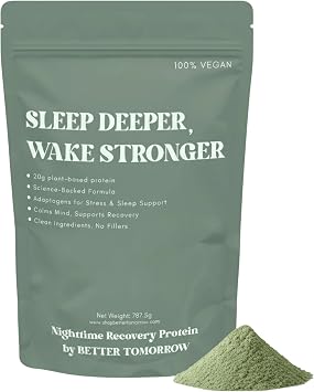 Better Tomorrow Nighttime Recovery Protein 8-in-1 Sleep & Muscle Recovery | 20g Pea Protein, Ashwagandha, Tart Cherry | No Melatonin, Vegan, Dairy-Free | Blue Moon Vanilla, 20 Servings