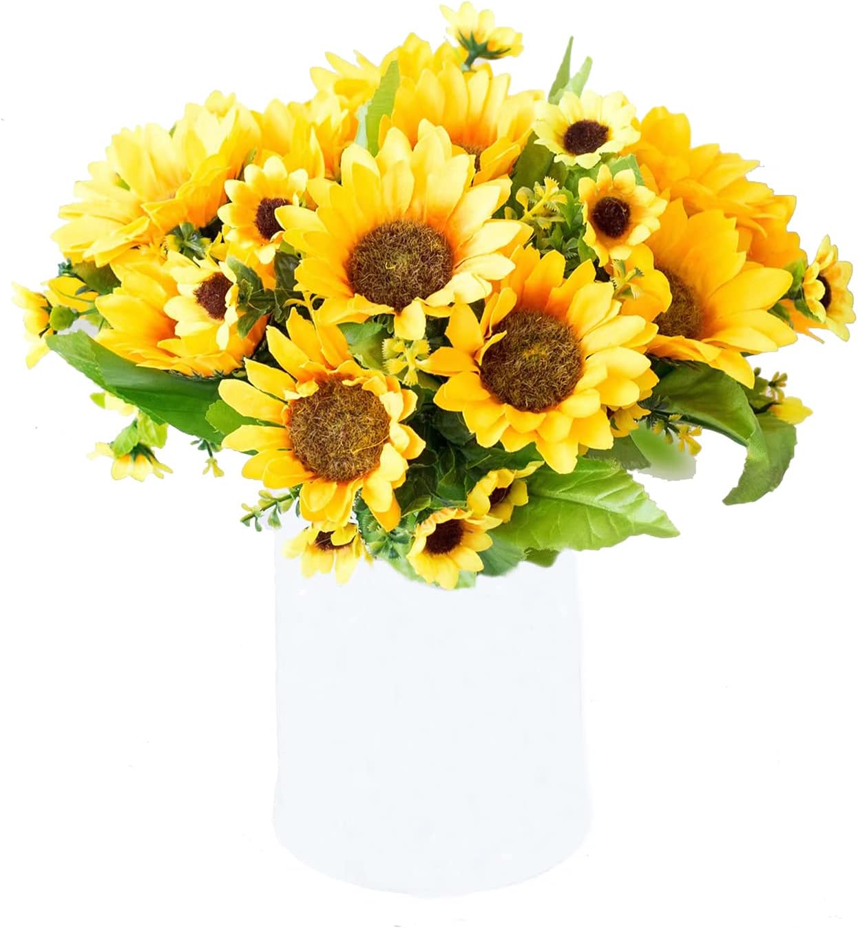 UUPP 2 Bunches Artificial Sunflowers Fake Silk Flower Bouquet Artificial Flowers for Home Wedding Decor, 11.8 Inches