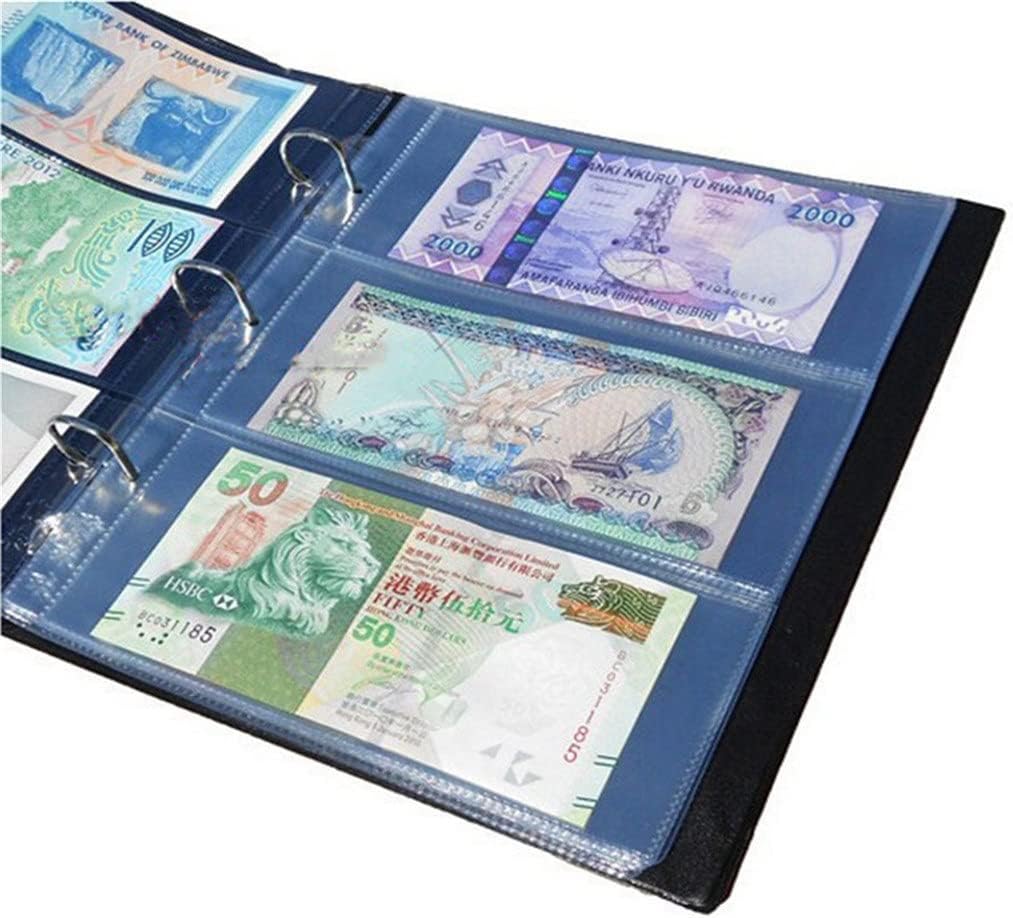 10PCS/Lot 3 Pockets Per Page Banknotes Paper Money Album Banknote Paper Money Postage Stamp Medallions Collection (Color : A Size : One Size)