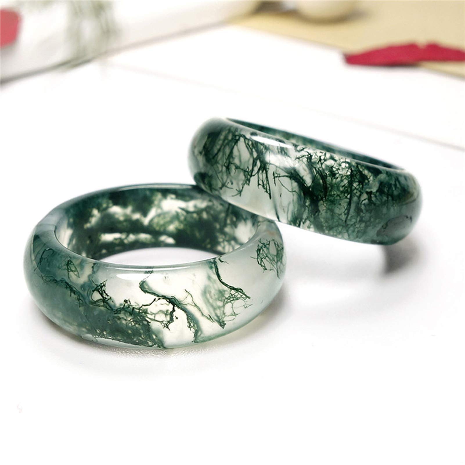 BMQ Aquatic Achat Ring Eisblume Gras Grüne Ringe Chalcedon Jade Paar Schwanz Ring Schmuck