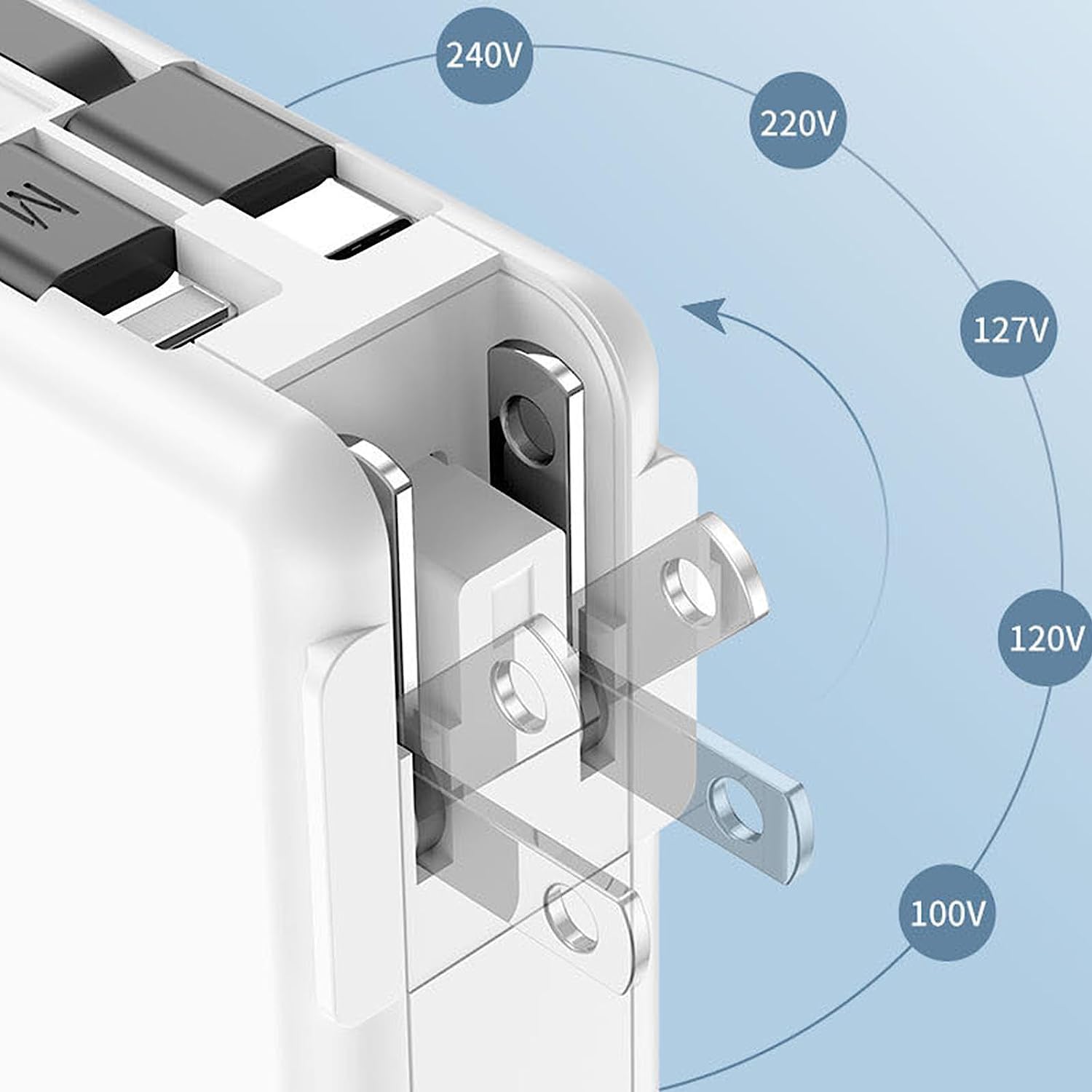 Pwr Travel - Międzynarodowy power bank 5 w 1, przenośna ładowarka z wtyczką sieciową AC i wbudowanymi kablami, power bank 10000 mAh USB C z bezprzewodową ładowarką, 4 wyjścia 2 wejścia + szybkie ładow