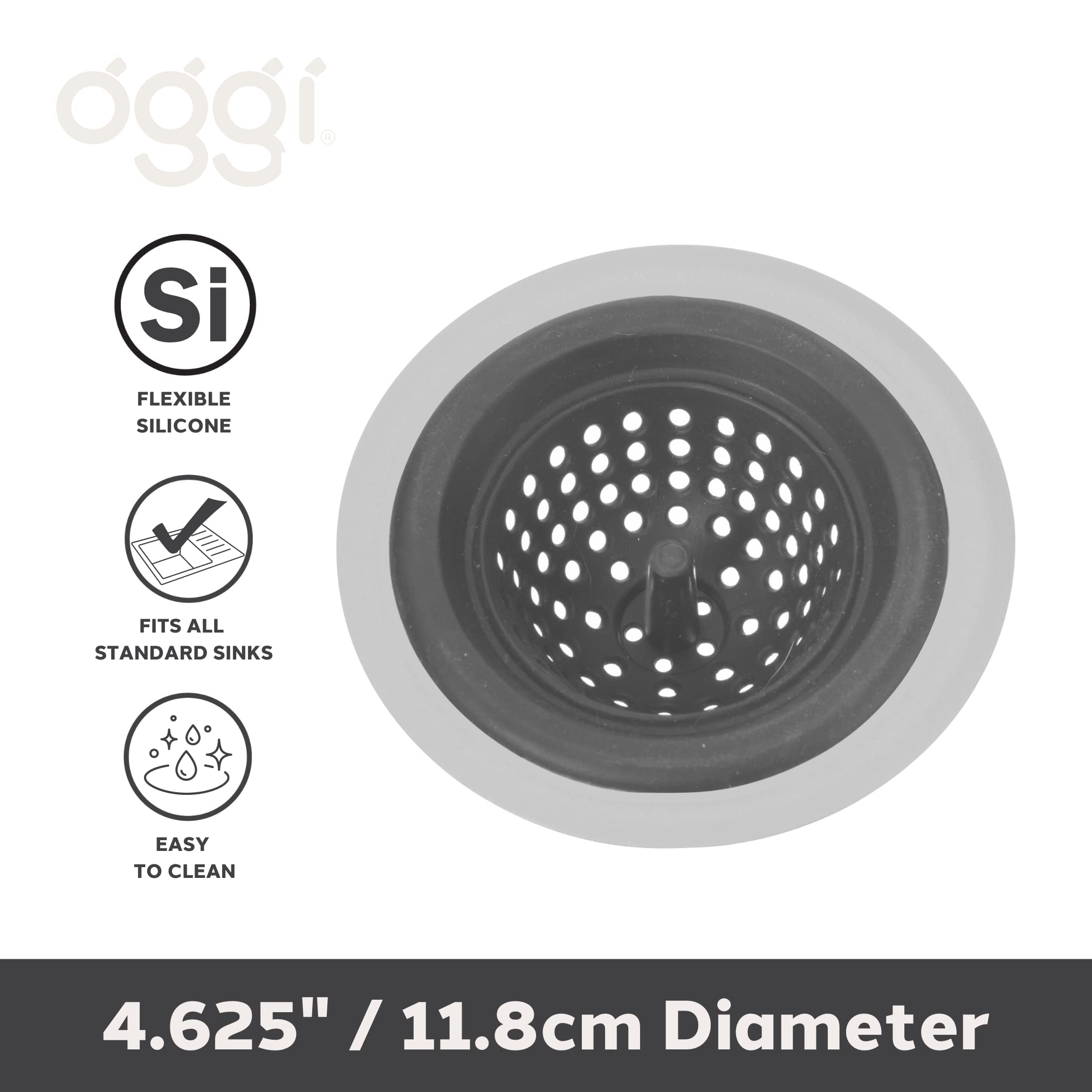 Oggi Waschbeckenstopfen aus Silikon und Metall, 11,4 cm, Anthrazit/Silber