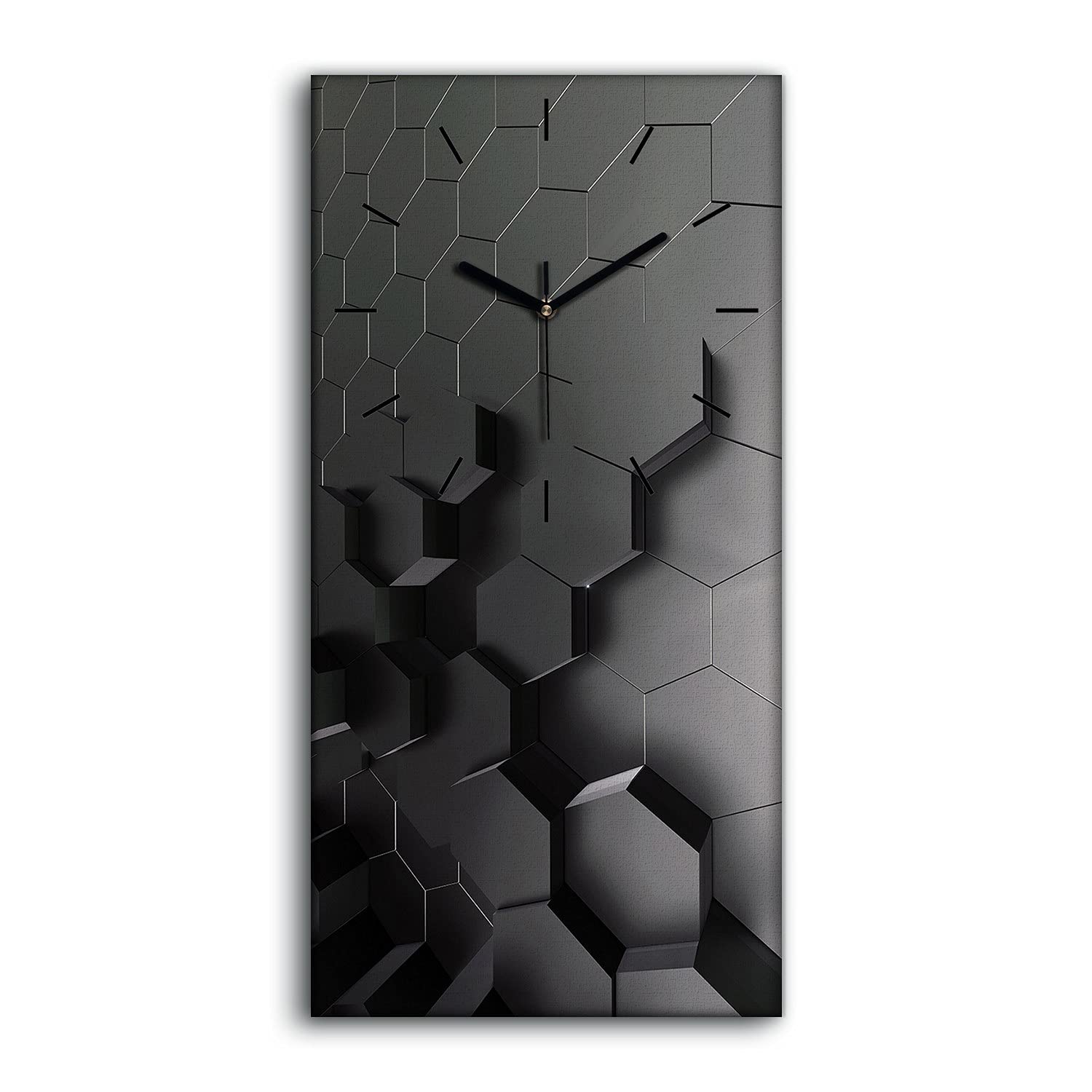 Horloge sur Toile 30x60cm Hexagones Abstraits Horloge Silencieuse pour Salon Décor Moderne