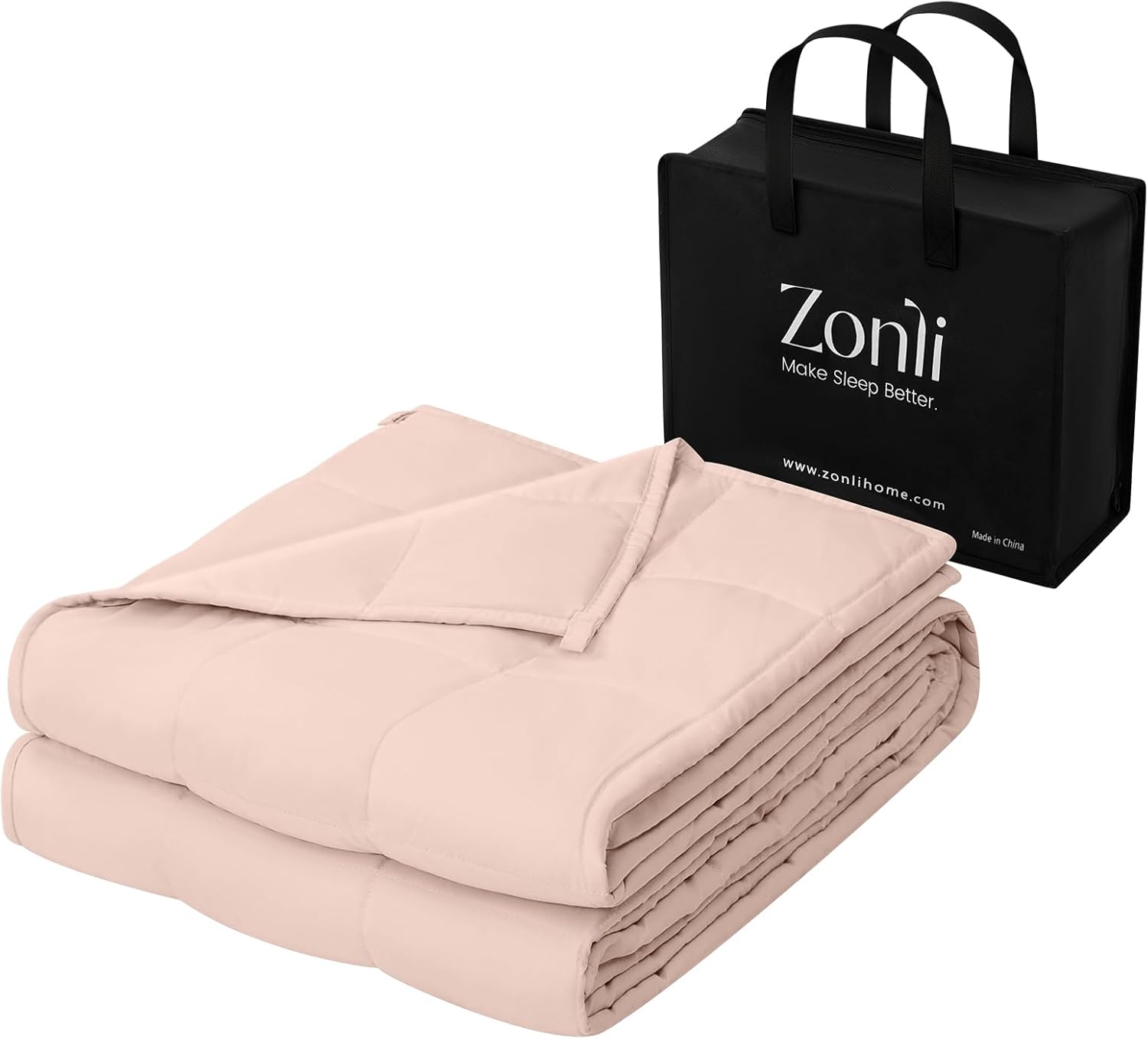 ZonLi Weighted Blanket for Adults (48"x72", 15lbs, Light Pink) Twin Size High Breathability Heavy Blanket, Soft Material with Premium Glass Beads