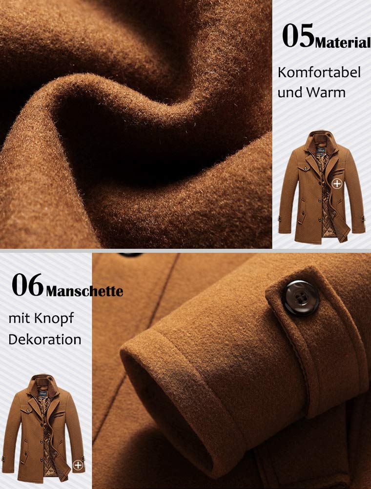 Lavnis Herren Warm Wollmantel Stehkragen Wintermantel Kurzmantel Winter Jacke Business Freizeit