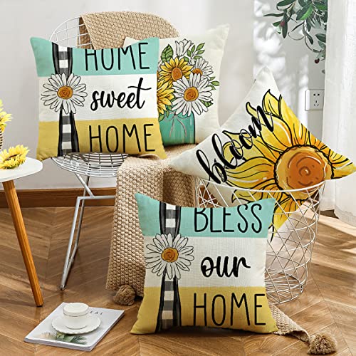 Wyooxoo Throw Pillow Covers 18X18 Set Of 4 Summer Farmhouse Pillow Covers Decorative Pillowcase For Sofa Couch Living Room Outdoor Home Decor #TOP5
