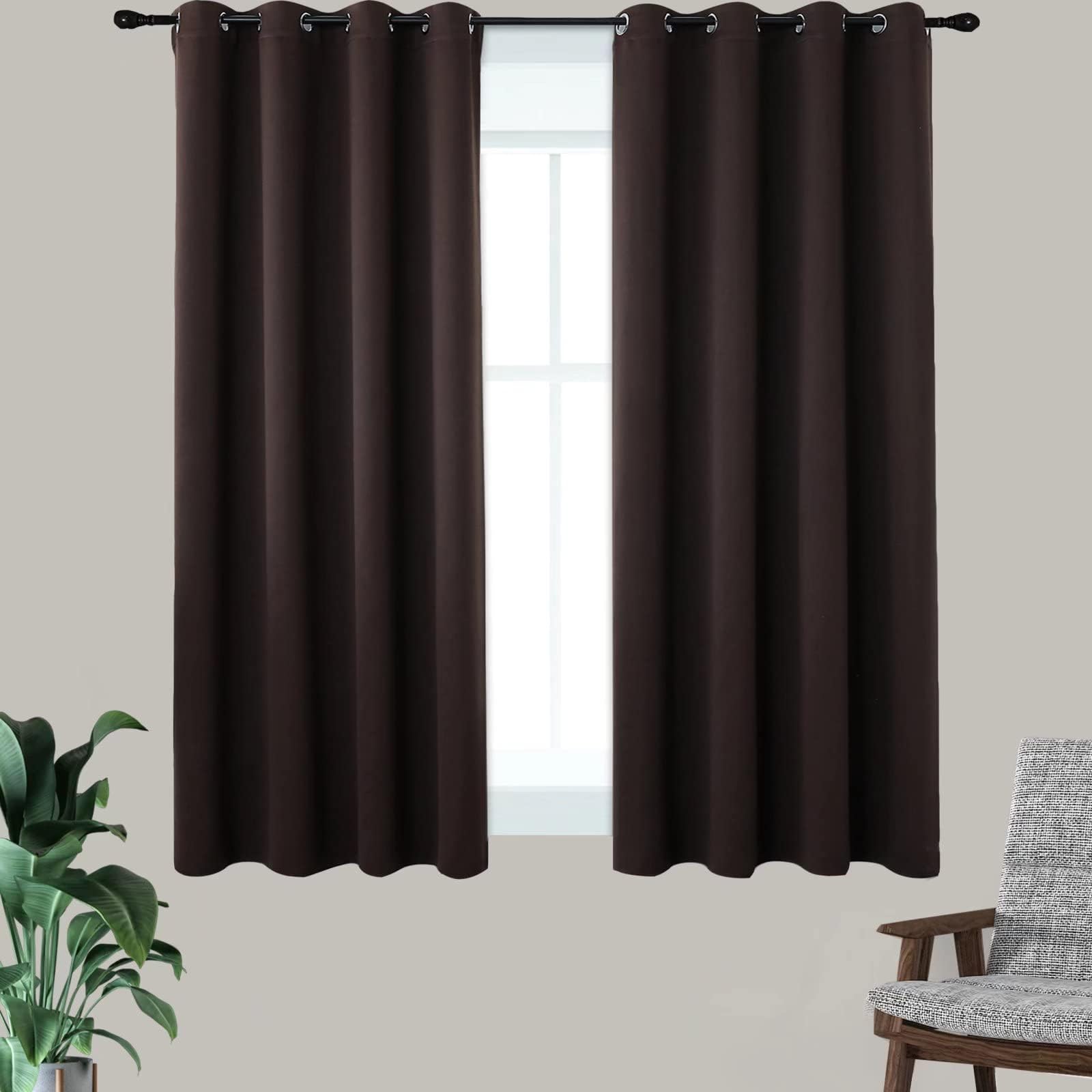 Softalker Blackout Curtains for Bedroom - Thermal Insulated Room Darkening Drapes with Tiebacks, Grommet Top Draperies for Living Room, 2 Panels Set (52 x 63 inch, Brown)