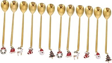 NOLITOY 12Pcs Colheres De Mistura De Natal Colheres De Talheres Colheres De Sobremesa Colheres De Servir Decorativas Suportes De Talheres De Natal Colheres De Chá De Natal Colheres De