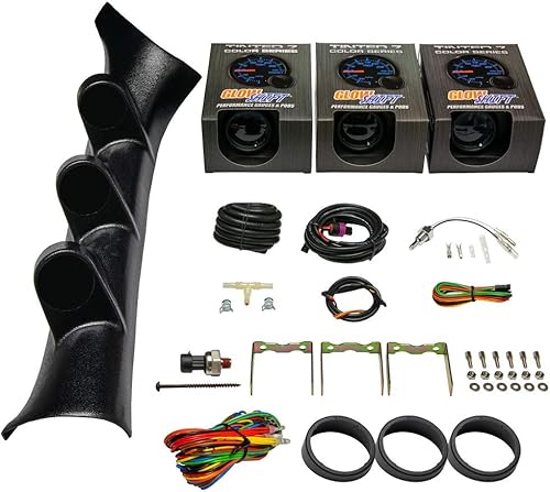 GlowShift Paquete de calibre compatible con Chevrolet Chevy Cobalt 2005-2010 Tintado de 7 colores 30 PSI BoostVacuum, 100 PSI presión de aceite y