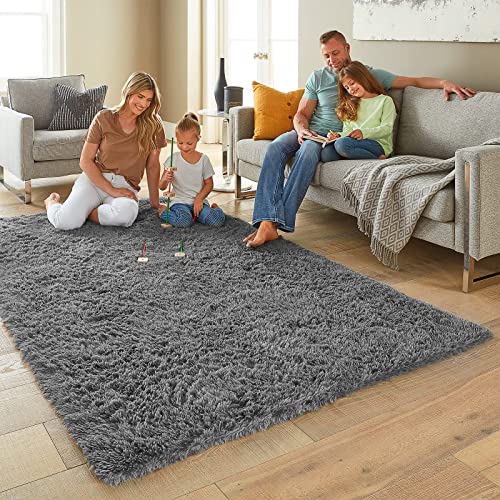 Ophanie Area Rugs For Bedroom Living Room, Grey Fluffy Fuzzy Shag Shaggy Carpet Soft Plush Furry Bedside Rug, Indoor 4X5.3 Floor Rug For Kids Girls Boys Home Decor Aesthetic, Dorm Nursery Gray #TOP4
