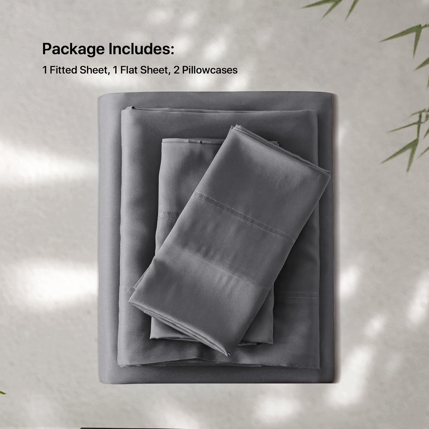NATUREFIELD 100% Rayon Viscose Derived from Bamboo Sheets Set - Gray Queen Size 4 Piece- Hotel Luxury Silky-Smooth Feel,Cooling Breathable, for Hot Sleepers, 16" Deep Pocket, 240 Thread Count.