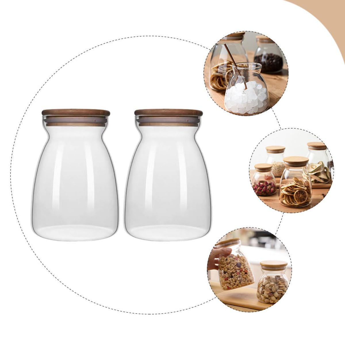 2 Stück Glas Vorratsgläser mit Holzdeckel und Silikonring 1000ml Luftdicht Borosilikatglas Behälter für Tee und Getreide für Schreibtisch