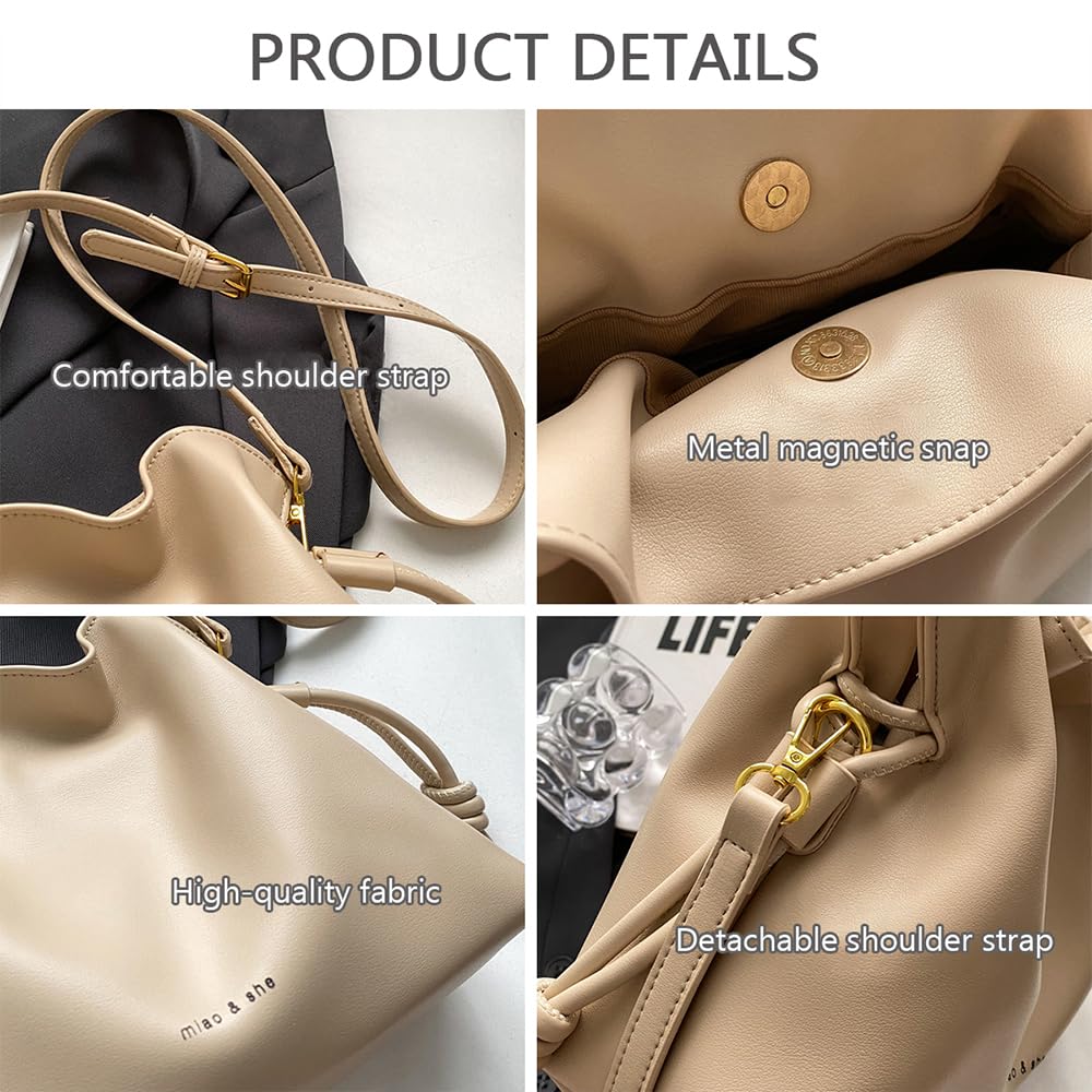 Damen Cloud Drawstring Bucket Bag, Mode Minimalistische Handtaschen Vielseitige PU Leder Crossbody Schulter Hobo Geldbörse
