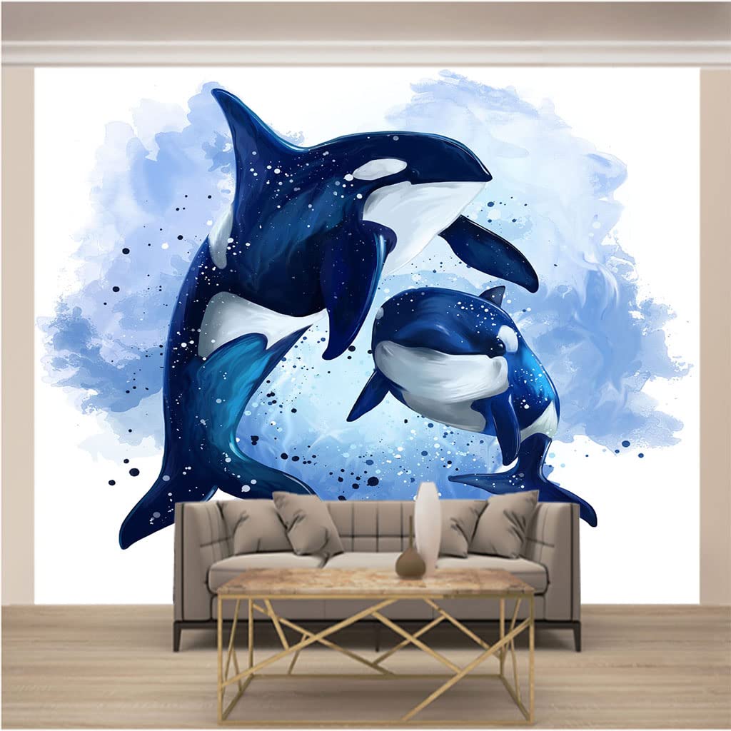 Papier peint intissé baleine 3D grand format 400x280 cm pour deco murale de salon